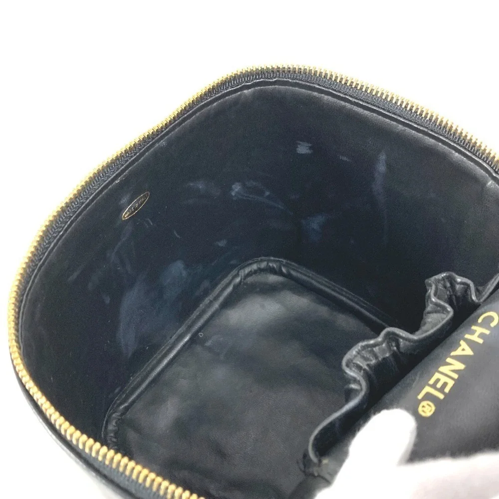 CHANEL Black Leather Logo Pouch